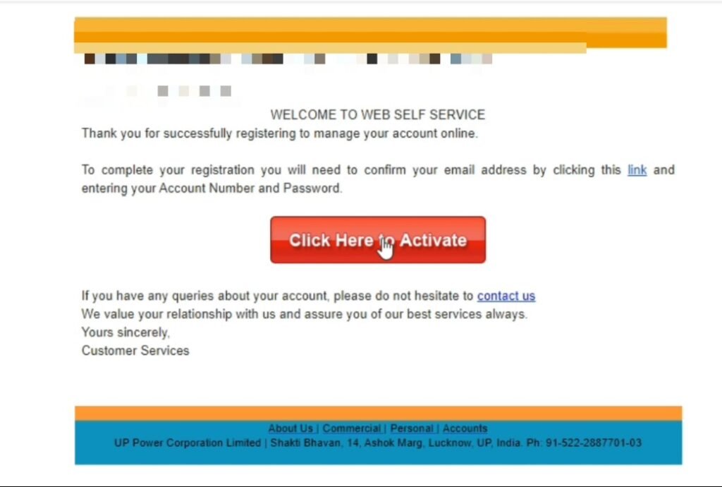UPPCL account activation email link